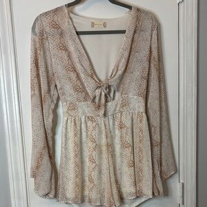 Altar'd State Cream and Brown Snake Print Blouse